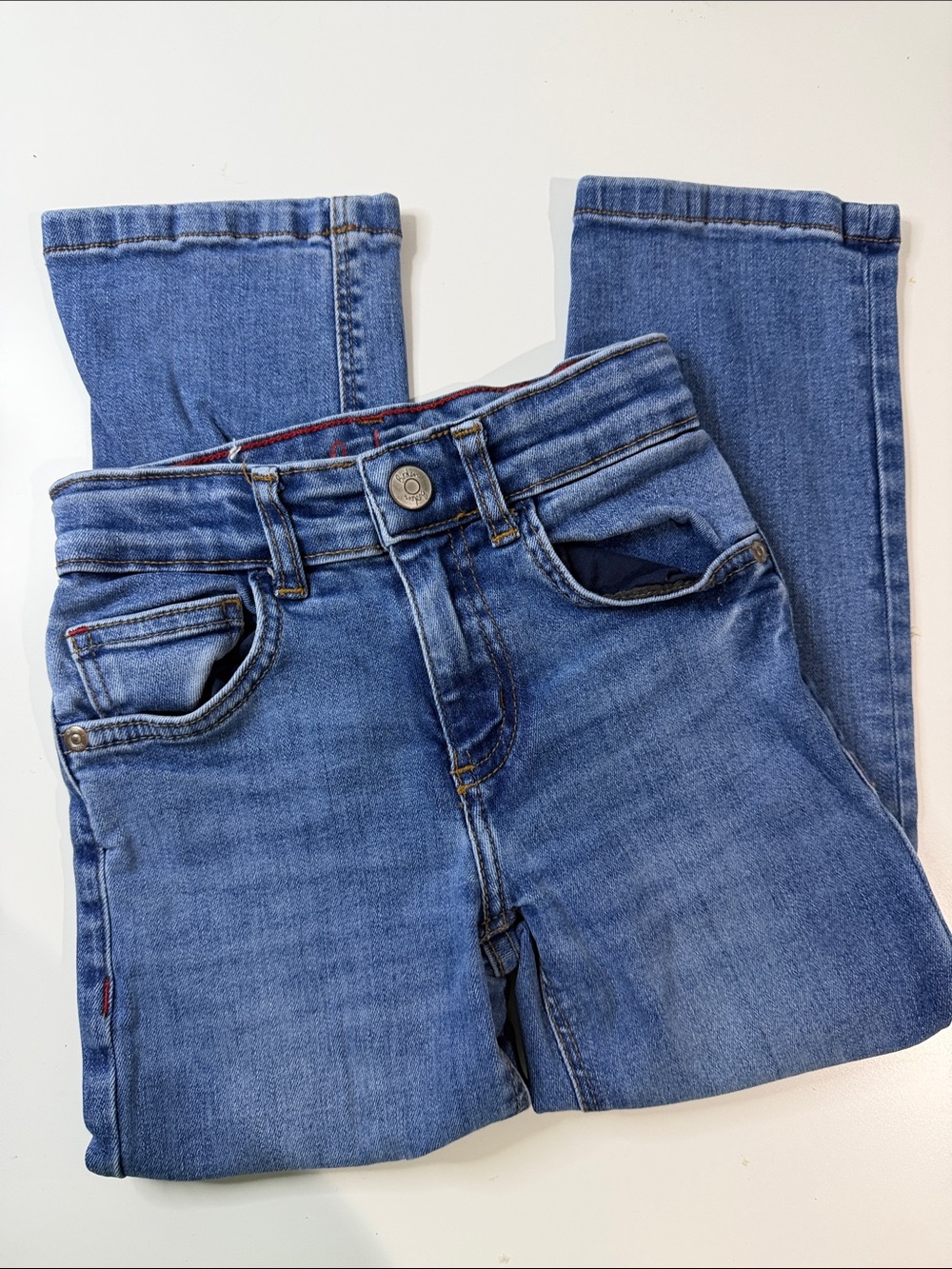 Boden Light Blue Kids Denim Jeans with Red Trim. Size 5